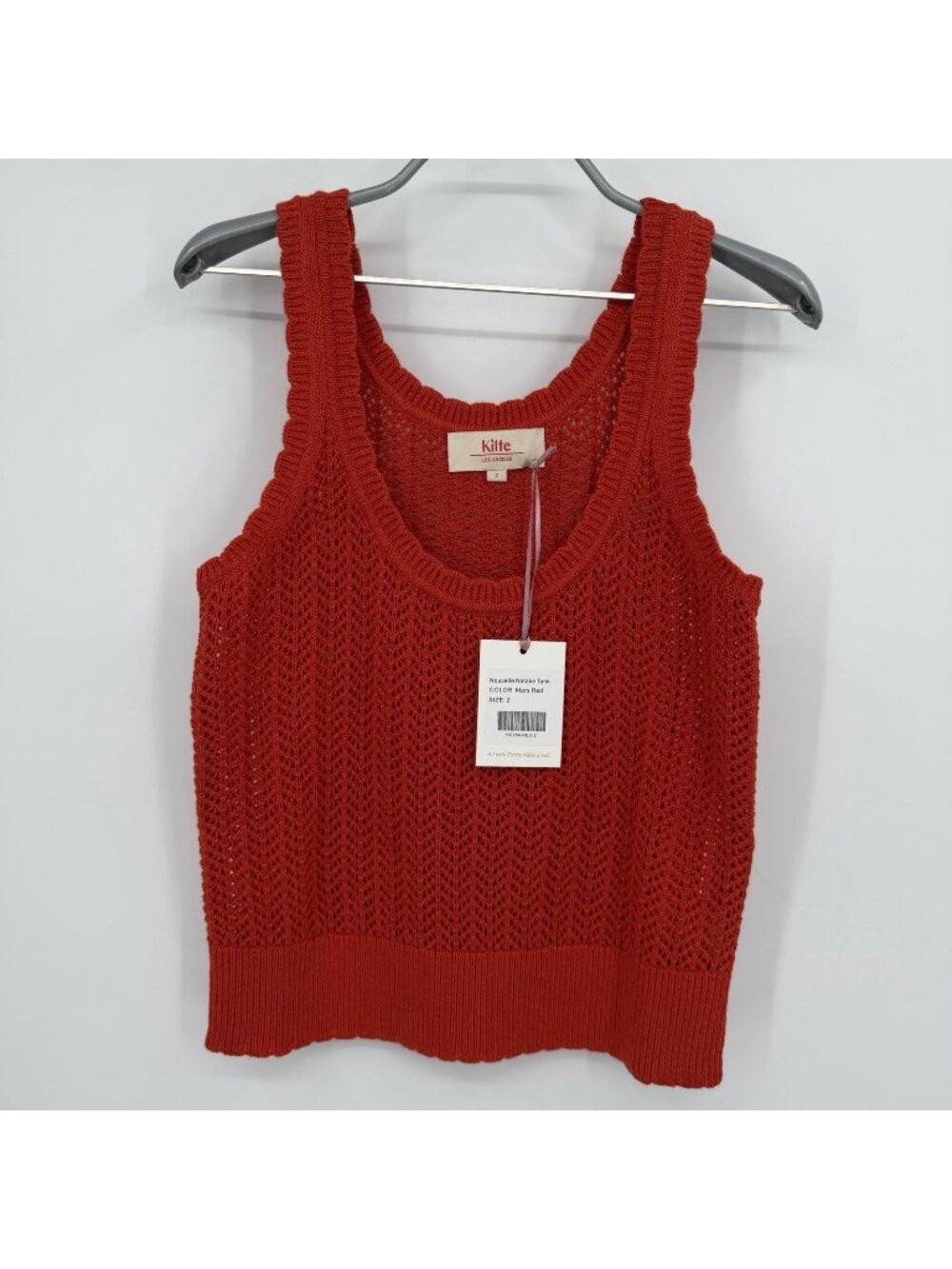 Kilte Collection Hailey Crochet Knit Tank in Cherry Red 2/M Cotton-Cashmere